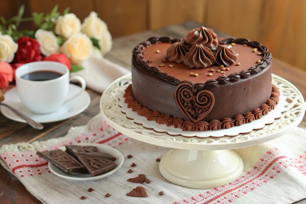 Chocolate Ganache Heart Cake with Piping