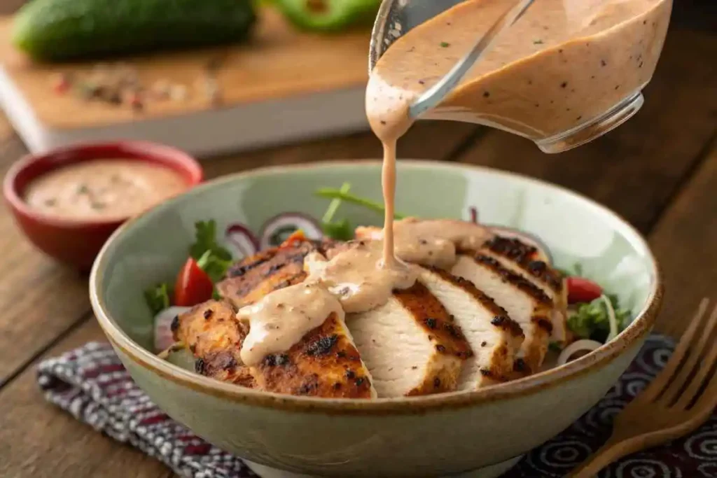 Flavorful Chipotle Ranch Grilled Chicken Burritos in 30 Minutes 3 Homemade chipotle ranch sauce drizzled on grilled chicken