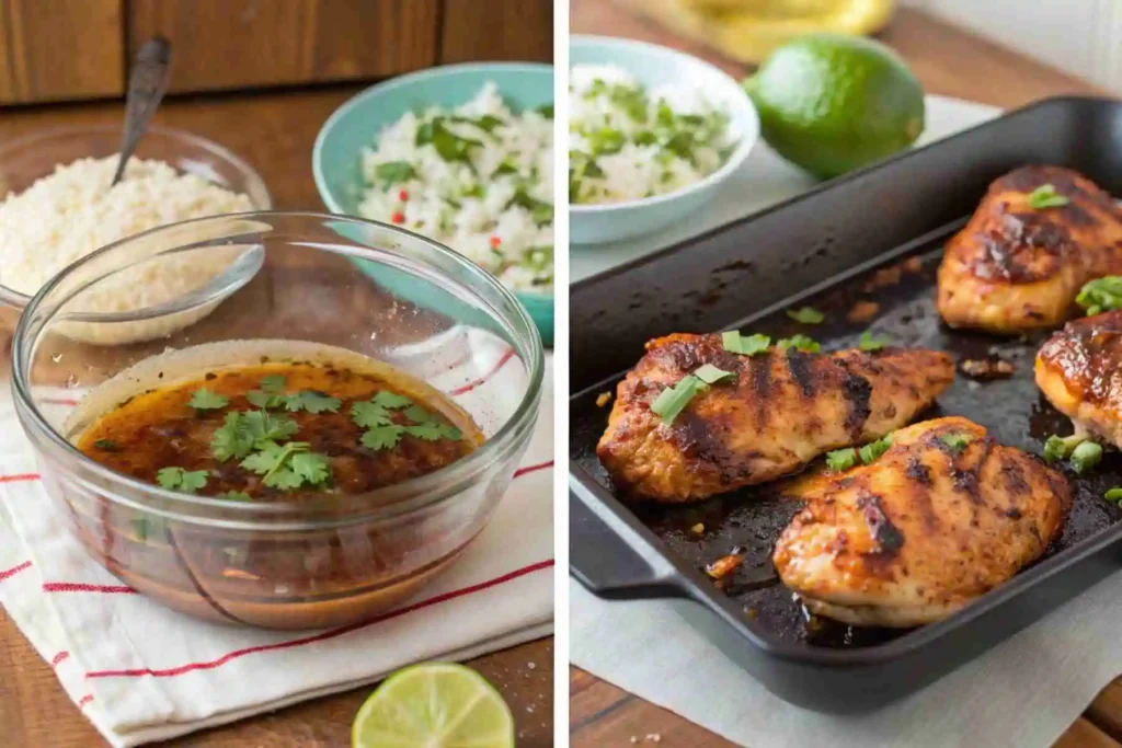 Honey Chipotle Chicken Bowl: Easy 30-Min Delicious Dinner 3 Step-by-step process of preparing and assembling a honey chipotle chicken bowl in a home kitchen.